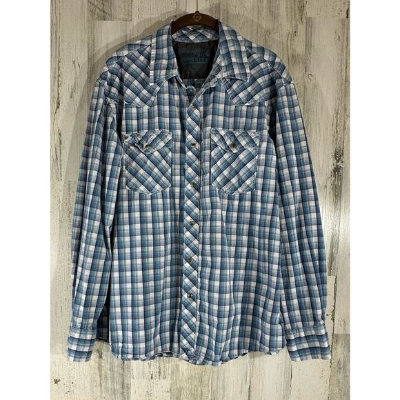 Wrangler Mens 20X Competition Advanced Comfort Size XL Blue Plaid Pearl Snap - Picture 1 of 8